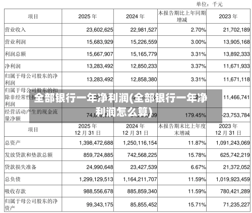 全部银行一年净利润(全部银行一年净利润怎么算)